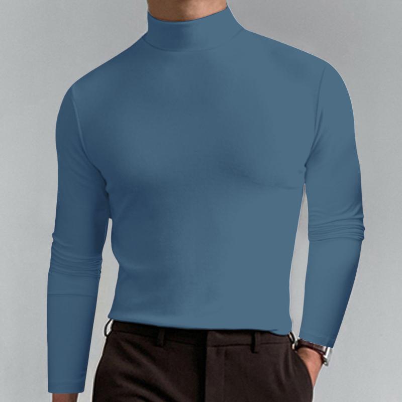 Männlich Herbst Und Winter Einfarbig T Shirt Top Rollkragen Langarm Top Komfortable Ästhetische Männer Kleidung 3XL blau von Joom DACH
