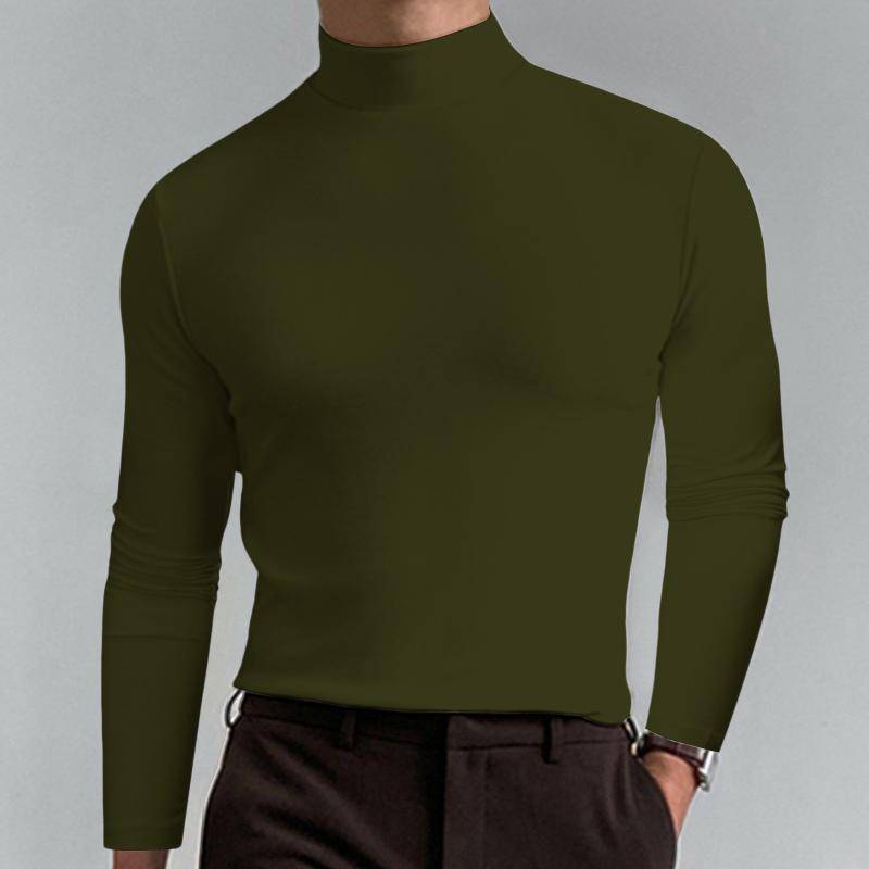 Männlich Herbst Und Winter Einfarbig T Shirt Top Rollkragen Langarm Top Komfortable Ästhetische Männer Kleidung L armee grüne von Joom DACH