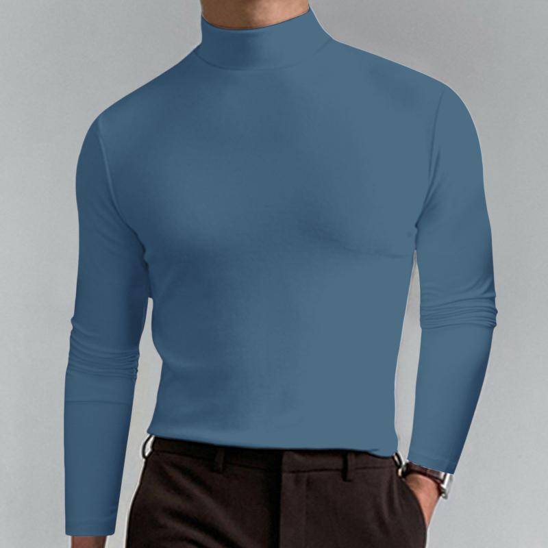 Männlich Herbst Und Winter Einfarbig T Shirt Top Rollkragen Langarm Top Komfortable Ästhetische Männer Kleidung S blau von Joom DACH