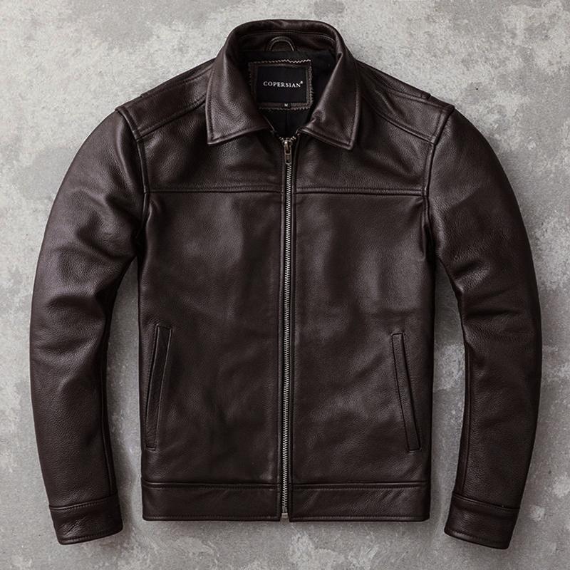 Männlich M-6XL 2022 Neue Top Legitime männer Braun Frühling Herbst Business Motorrad Kleidung Echtes Rindsleder Leder Jacke Casual Taille mantel Herren 6XL braun von Joom DACH