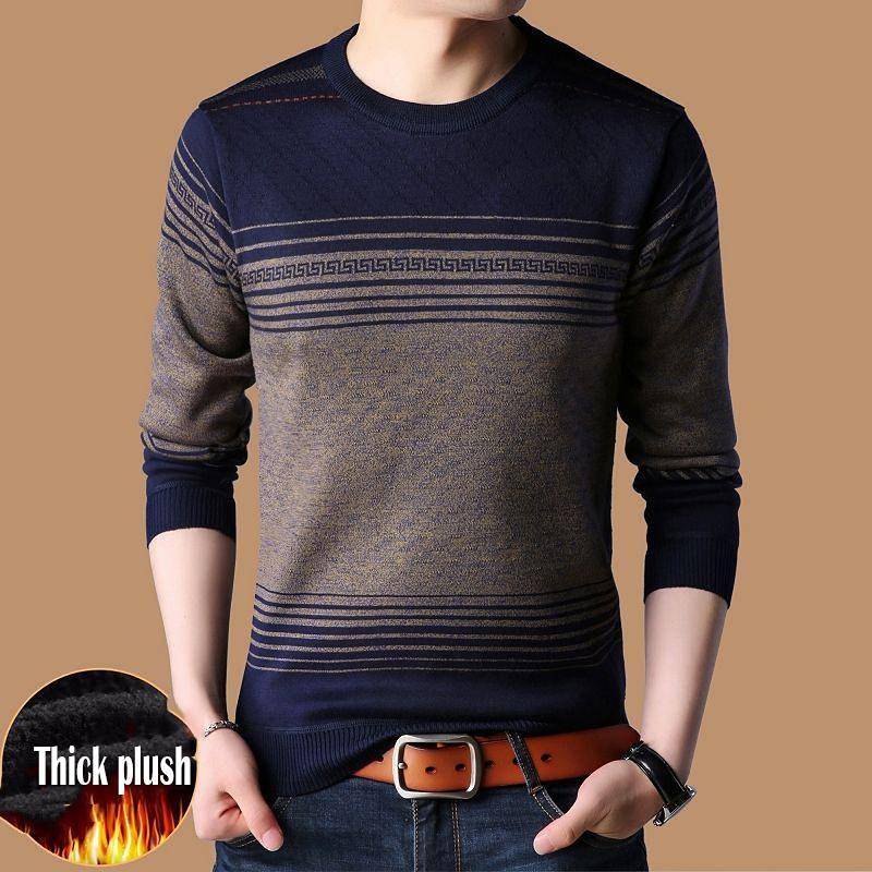 Männlicher Pullover Verdicken Pullover Herren Strick Jersey Gestreifte Pullover Herren Strickwaren Kleidung Sueter Hombre 3XL von Joom DACH