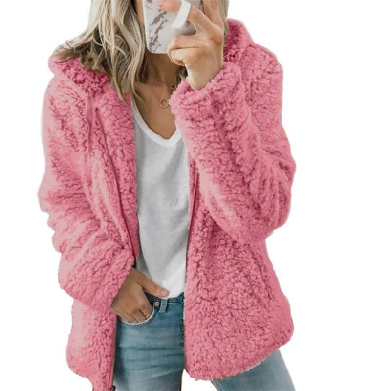 Mäntel für Damen, Wollfell, flauschiger Pelzmantel, Fleecejacken, Kapuze, lange Ärmel, Winterwärmer, Plüsch-Fleece-Cardigan 5XL rosa von Joom DACH