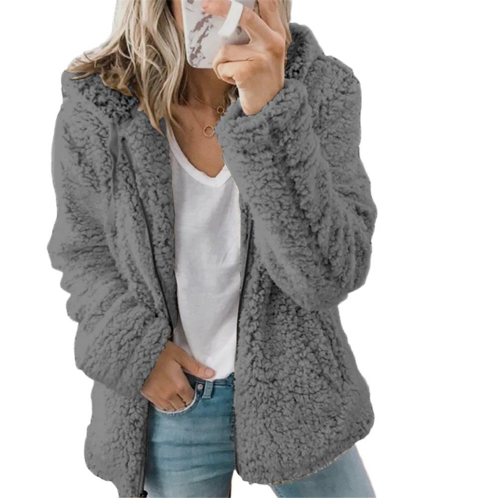 Mäntel für Damen, Wollfell, flauschiger Pelzmantel, Fleecejacken, Kapuze, lange Ärmel, Winterwärmer, Plüsch-Fleece-Cardigan M dunkelgraue von Joom DACH