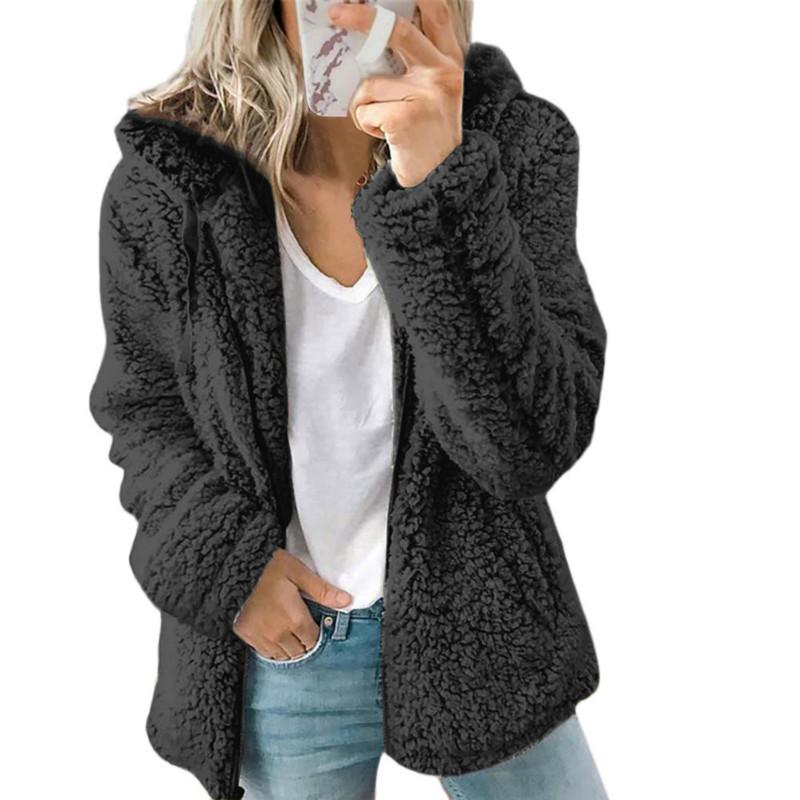 Mäntel für Damen, Wollfell, flauschiger Pelzmantel, Fleecejacken, Kapuze, lange Ärmel, Winterwärmer, Plüsch-Fleece-Cardigan XL schwarz von Joom DACH