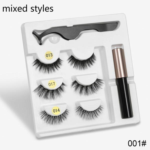 Magnetische Wimpern, natürliche falsche Wimpern, 3D-Nerz-Wimpern für wiederholte Verwendung, wasserdichter flüssiger Eyeliner mit Pinzetten-Make-up-Set 001 von Joom DACH