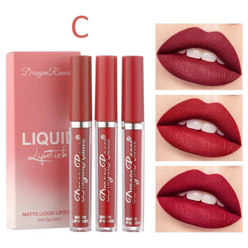 Make-up 3 Farbe Matte Lip Glasur Set Matte Wasserdichte Antihaft Tasse Air Samt Lip Gloss Lippenstift Set Box C von Joom DACH