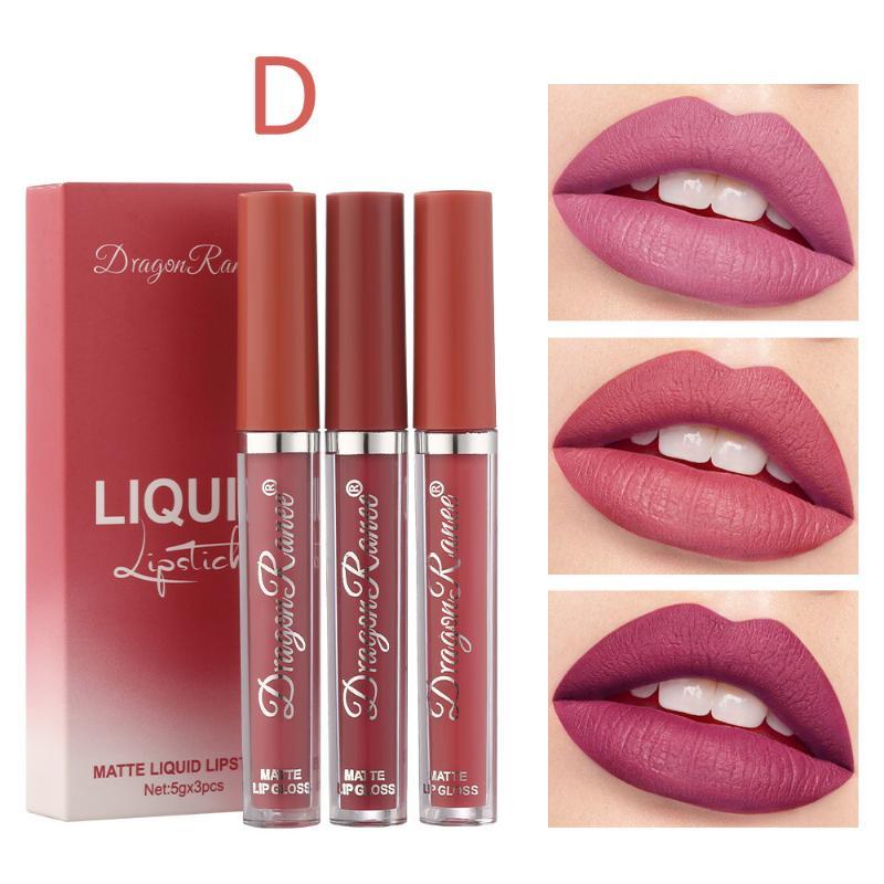 Make-up 3 Farbe Matte Lip Glasur Set Matte Wasserdichte Antihaft Tasse Air Samt Lip Gloss Lippenstift Set Box von Joom DACH