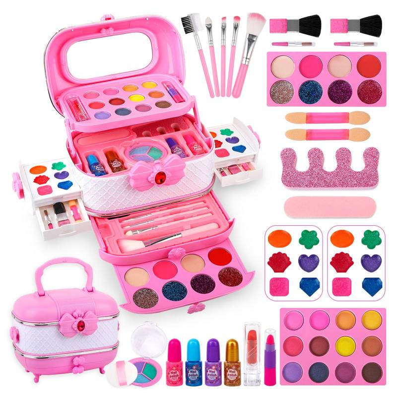 Make-up-Set für Mädchen, Kinder-Make-up-Set, echte Kosmetik, Spielset mit Reise-Kosmetiketui, waschbar, Party rosa von Joom DACH