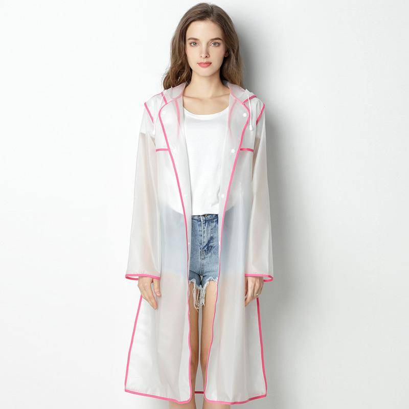 MakeWishes Transparenter Damen-Regenmantel mit Kapuze, lange Jacke, wasserdicht, für den Außenbereich, Regenbekleidung L rosa von Joom DACH