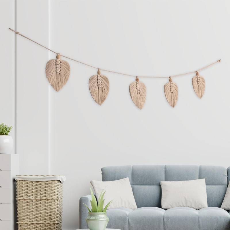 Makramee-Wandbehang, gewebter Wandteppich, Boho-Blatt-förmiges Kunstornament fürs Kinderzimmer von Joom DACH