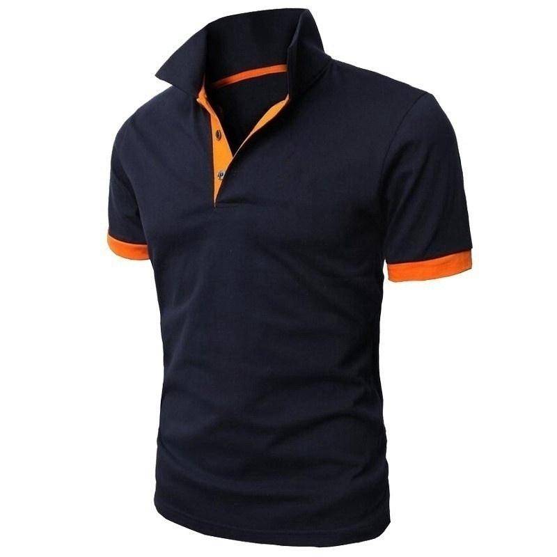 MaleWardrobe Fashion Polos Sommer Herren Slim Revers Einfarbig T-Shirt XL navy blau von Joom DACH