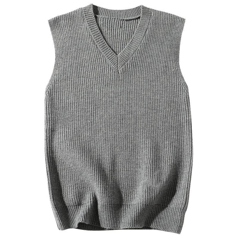 Man Clothes Waistcoat V Neck Vest Knitted Sweaters for Men Business Black Sleeveless Harajuku Fashion L grau von Joom DACH