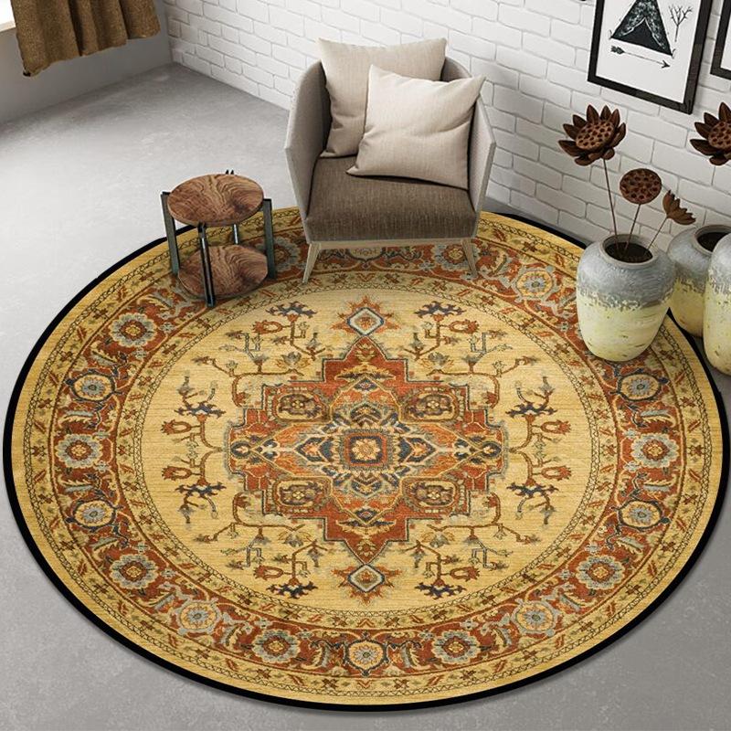 Mandala Runder Teppich Schlafzimmer Wohnzimmer Teppich Boho Ethnischer Stil Rutschfester Badezimmer Bodenteppich Kinderzimmer Bodenmatte 120*120cm von Joom DACH
