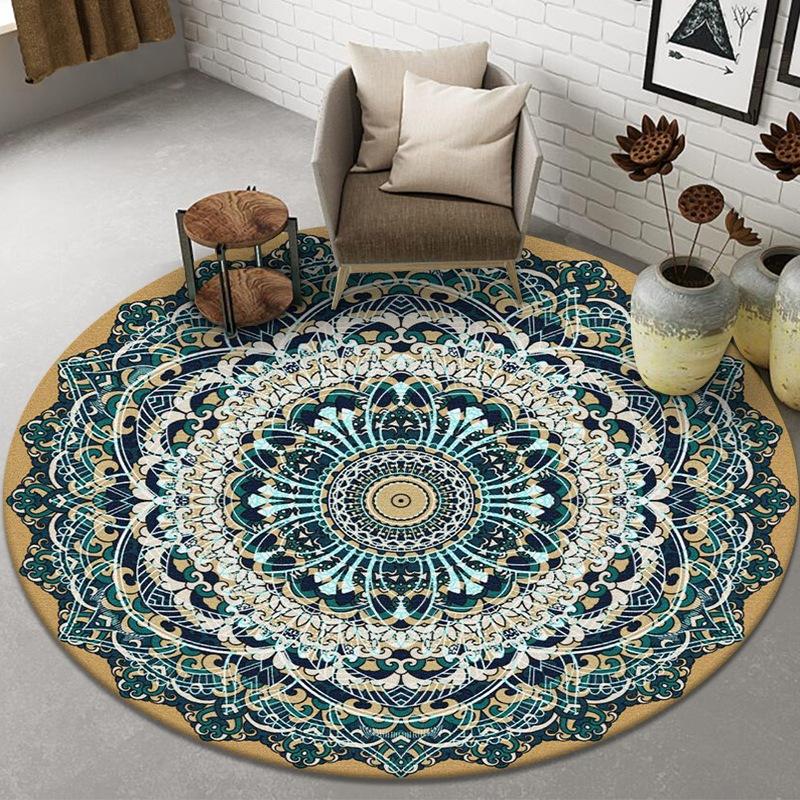 Mandala Runder Teppich Schlafzimmer Wohnzimmer Teppich Boho Ethnischer Stil Rutschfester Badezimmer Bodenteppich Kinderzimmer Bodenmatte 180*180cm von Joom DACH
