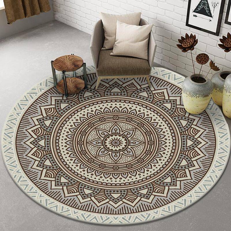 Mandala Runder Teppich Schlafzimmer Wohnzimmer Teppich Boho Ethnischer Stil Rutschfester Badezimmer Bodenteppich Kinderzimmer Bodenmatte 180*180cm von Joom DACH