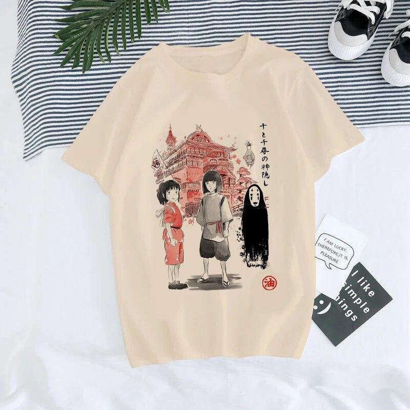 Manga Anime 90er Jahre Totoro Harajuku Ullzang T-Shirt Damen T-Shirt Miyazaki Hayao Spirited Away T-Shirt Top T-Shirts weiblich 4XL von Joom DACH