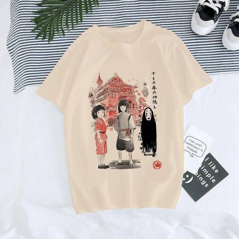 Manga Anime 90er Jahre Totoro Harajuku Ullzang T-Shirt Damen T-Shirt Miyazaki Hayao Spirited Away T-Shirt Top T-Shirts weiblich 4XL von Joom DACH