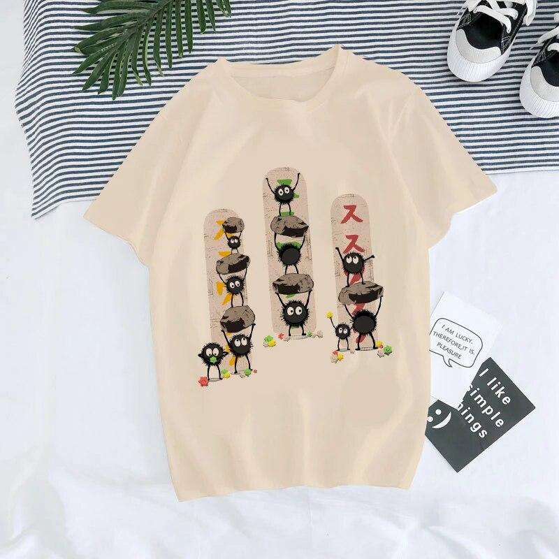 Manga Anime 90er Jahre Totoro Harajuku Ullzang T-Shirt Damen T-Shirt Miyazaki Hayao Spirited Away T-Shirt Top T-Shirts weiblich 4XL von Joom DACH