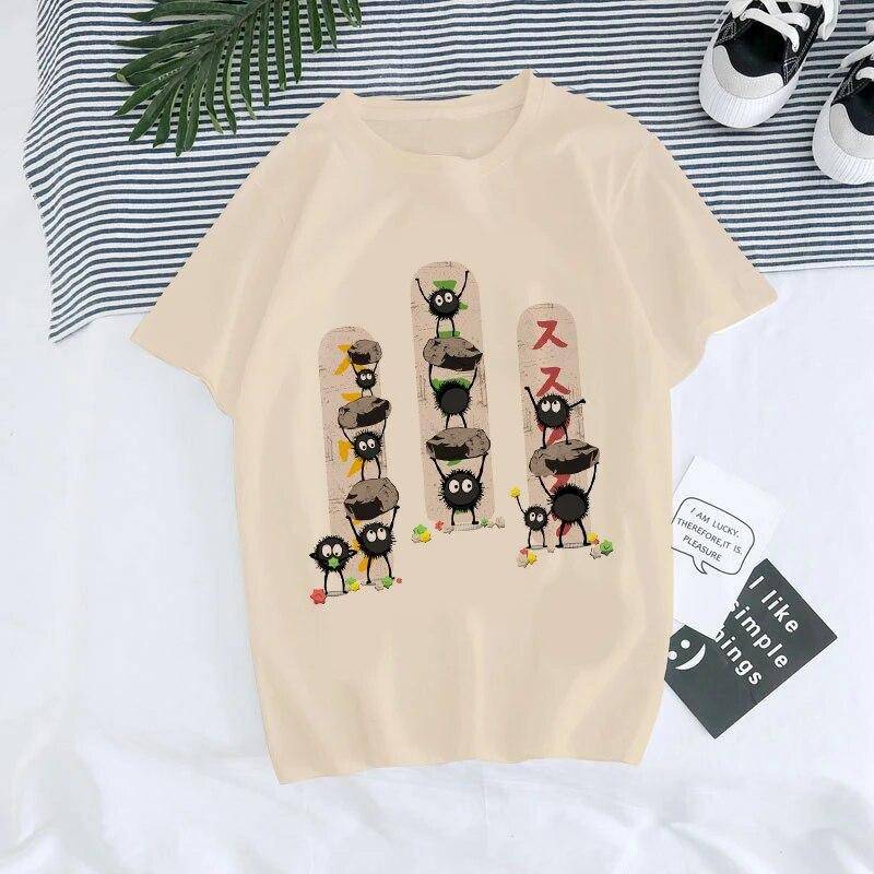 Manga Anime 90er Jahre Totoro Harajuku Ullzang T-Shirt Damen T-Shirt Miyazaki Hayao Spirited Away T-Shirt Top T-Shirts weiblich 4XL von Joom DACH