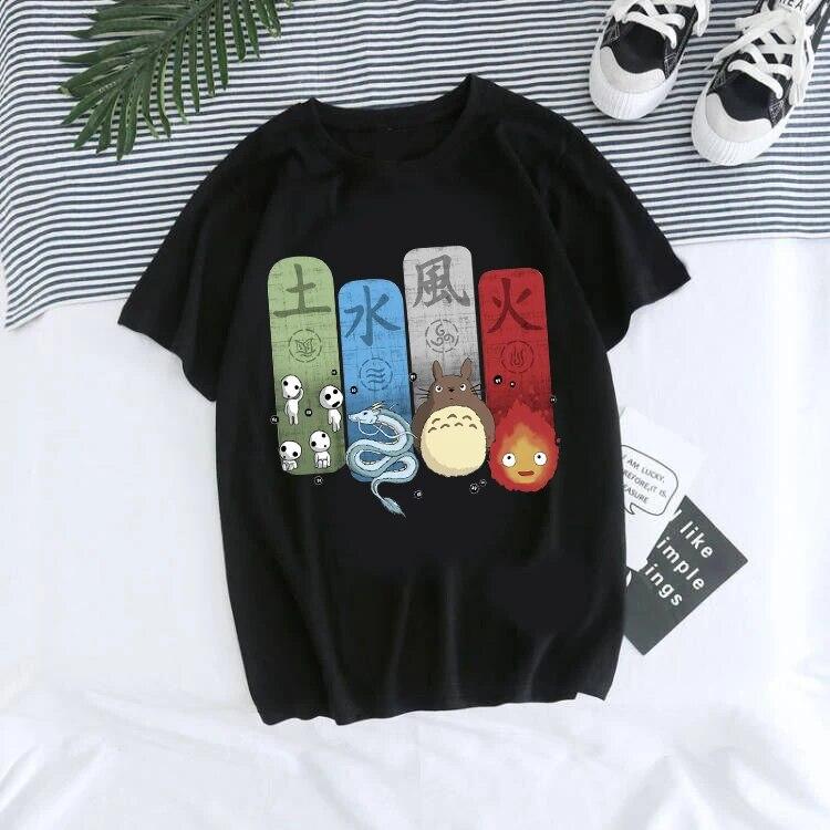 Manga Anime 90er Jahre Totoro Harajuku Ullzang T-Shirt Damen T-Shirt Miyazaki Hayao Spirited Away T-Shirt Top T-Shirts weiblich XL von Joom DACH
