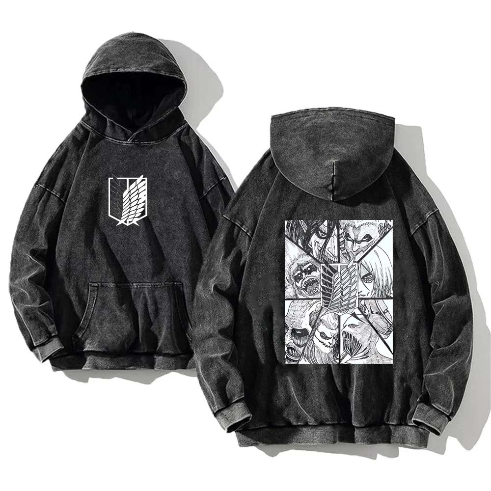 Manga Attack On Titan Kleidung Shingeki No Kyojin Grafik Kapuzenpullover Herren Damen Baumwolle Kapuzenpullover Gewaschenes Sweatshirt Harajuku Streetwear M schwarz von Joom DACH