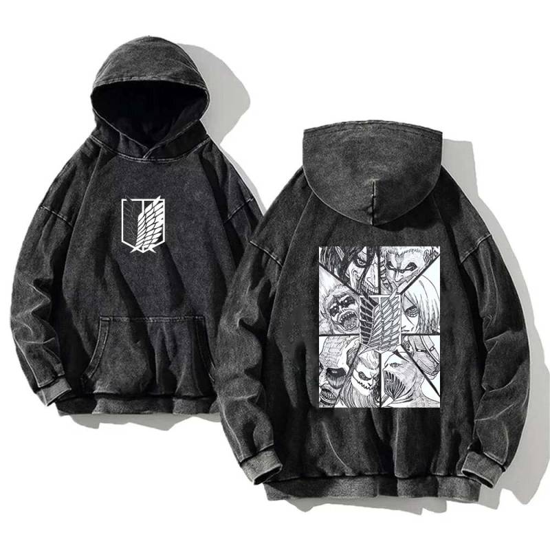 Manga Attack On Titan Kleidung Shingeki No Kyojin Grafik Kapuzenpullover Herren Damen Baumwolle Kapuzenpullover Gewaschenes Sweatshirt Harajuku Streetwear M schwarz von Joom DACH