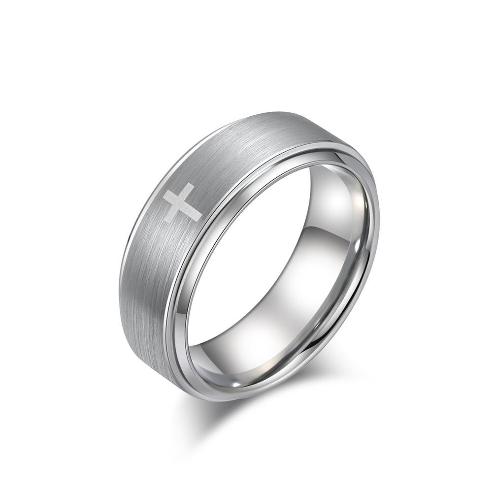 Mann Kreuz Ring Einfache Laser Lasergravur Mode Personalisierte Wolfram Schmuck Unisex Hip Hop Punk Paar Hochzeit Fingerring 9# von Joom DACH
