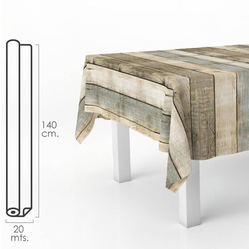Rechteckige Wachstuch-Tischdecke Holzbretter. Wasserdichtes, schmutzabweisendes PVC 140 cm. x 20 Meter. Nachschneidbare Rolle. Innen und Außen von Joom DACH