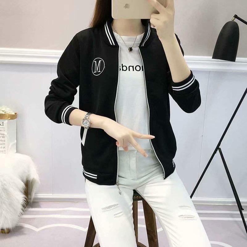 Mantel Mädchen Frühling und Herbst Neue Koreanische Student Große Größe Vielseitige Lose und Dünne Pullover Baseball Jacke Langarm Top 5XL schwarz von Joom DACH