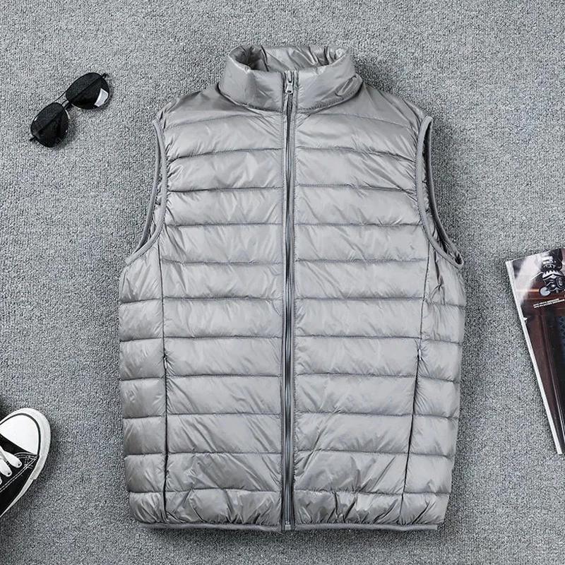 Mantel Ultraleichte ärmellose Pufferweste Jacke Ultradünne warme leichte Daunenjacke Weste Winter Herren Entendaunenweste Mäntel L graue von Joom DACH