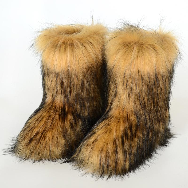 Mao Mao Stiefel Damen Warm Rutschfest Imitation Fuchs Mittelhoher Schaft Imitation Waschbärfell Winter Schneestiefel 43 von Joom DACH