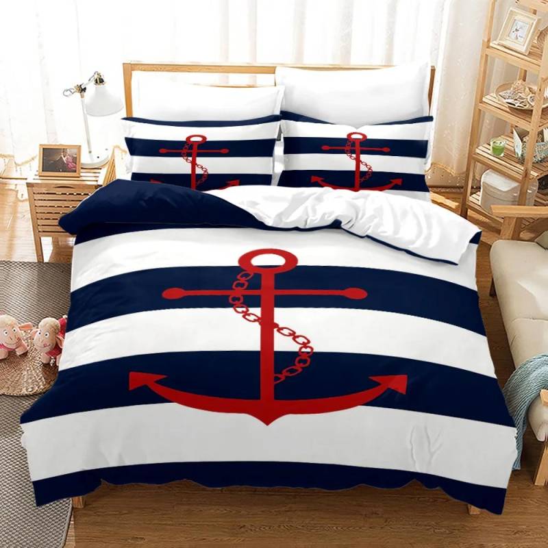 Marine Anker Muster Bettbezug Set Mode Bettwäsche Set Ultraweiche Bettdecke und Kissenbezüge für Kinder Jugendliche Jungen Schlafzimmer 70x133cm 2pcs von Joom DACH
