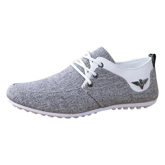 Marke Casual Schuhe Für Männer Lace-Up Leinen Tuch Atmungsaktive Herren Canvas Schuhe Mokassins Wohnungen Fahren Schuhe Zapatos De Hombre 39 grau von Joom DACH