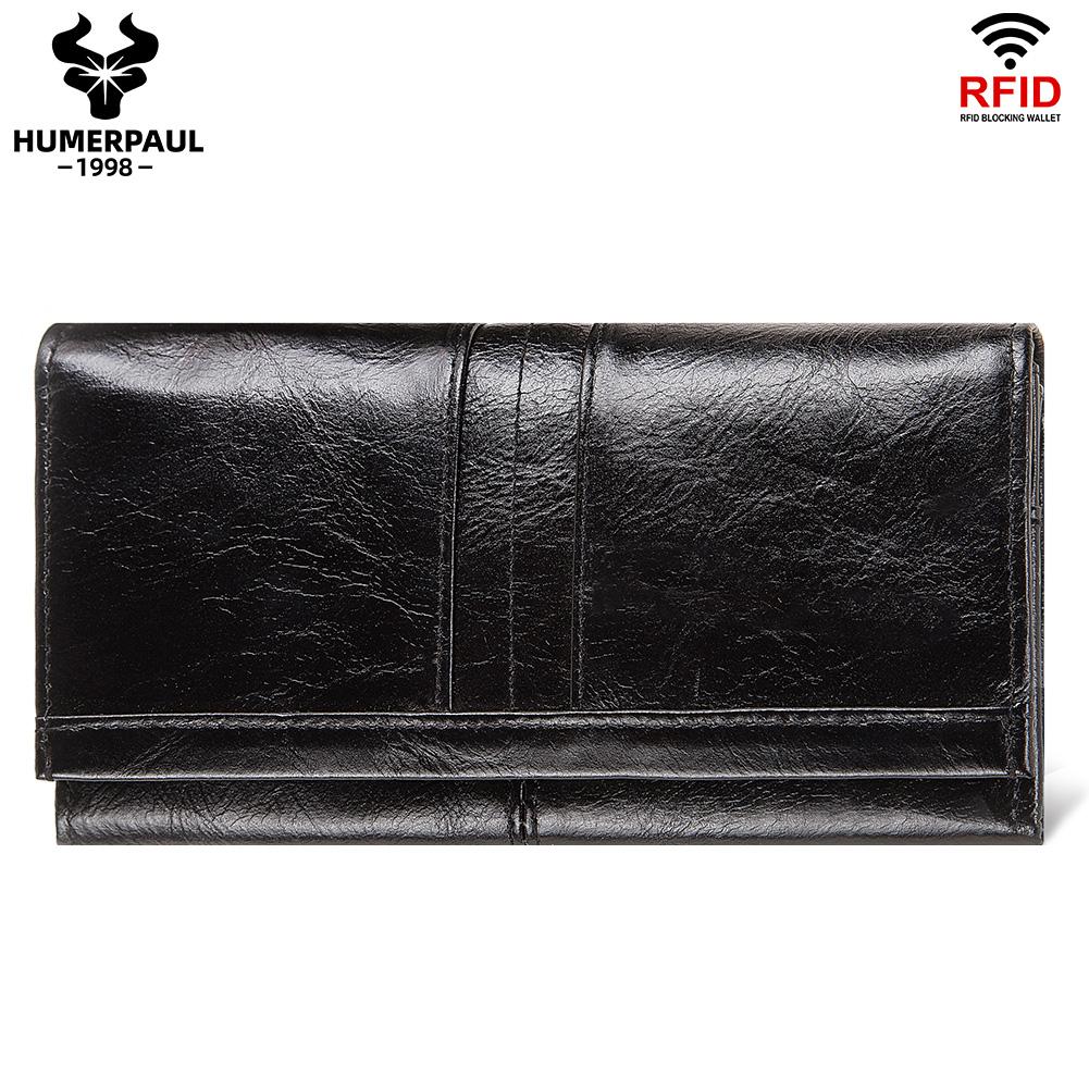 Marke Echtes Leder frauen brieftasche leder RFID große kapazität multi-kartensteckplatz lange handtasche designer brieftasche handy tasche schwarz von Joom DACH