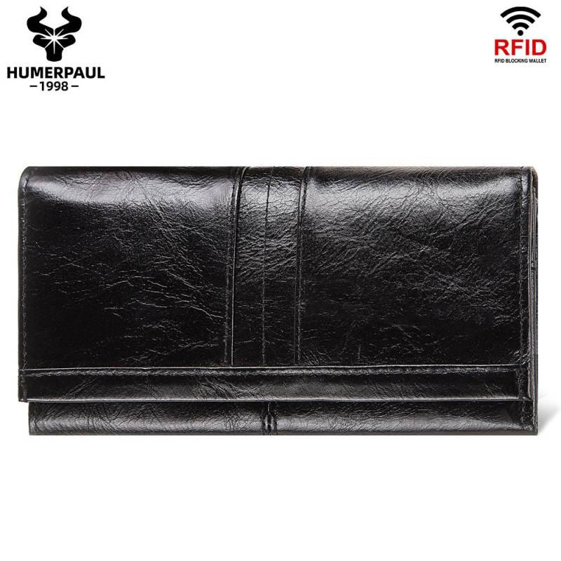 Marke Echtes Leder frauen brieftasche leder RFID große kapazität multi-kartensteckplatz lange handtasche designer brieftasche handy tasche schwarz von Joom DACH