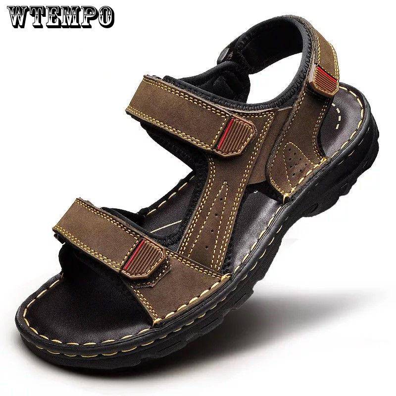 Marke Männer Sommer Mode Sandalen Strand Schuhe Aus Echtem Leder Bequeme Freizeitschuhe 43 braun von Joom DACH