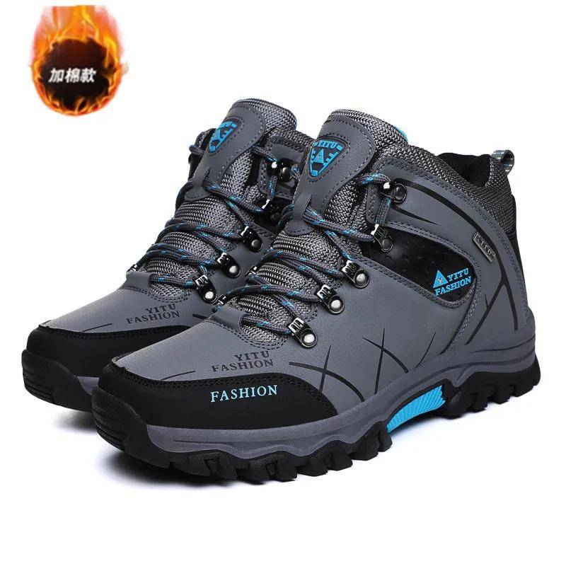Marke Männer Winter Schnee Stiefel Wasserdichte Leder Turnschuhe Super Warme Herren Stiefel Outdoor Männlichen Wanderschuhe Arbeitsschuhe Größe 39-47 44 grau von Joom DACH