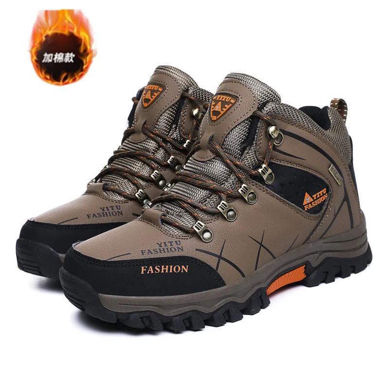 Marke Männer Winter Schnee Stiefel Wasserdichte Leder Turnschuhe Super Warme Herren Stiefel Outdoor Männlichen Wanderschuhe Arbeitsschuhe Größe 39-47 47 khaki von Joom DACH