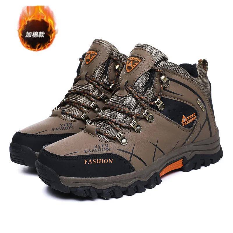 Marke Männer Winter Schnee Stiefel Wasserdichte Leder Turnschuhe Super Warme Herren Stiefel Outdoor Männlichen Wanderschuhe Arbeitsschuhe Größe 39-47 47 khaki von Joom DACH