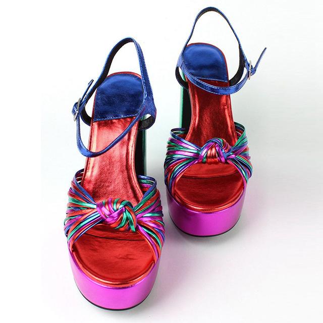 Marke Multicolor Woven Catwalk Sandalen Fisch Mund High Heels Plattform Frauen Schuhe Große Größe 43 Dicke Heels Bankett Schuhe 35 bunt von Joom DACH