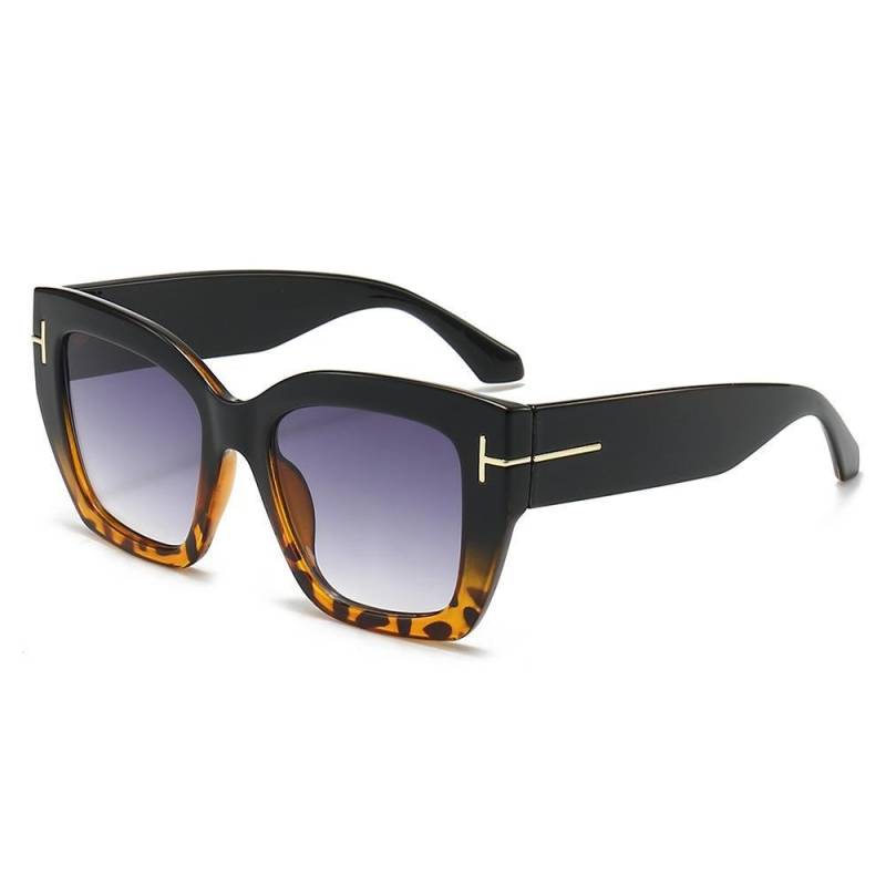 Marke Quadratische Sonnenbrillen Damen Modetrends Luxus Designer Cat Eye Übergroße Sonnenbrillen Weibliche Gradienten Brillen Oculos Black Leopard Gray von Joom DACH