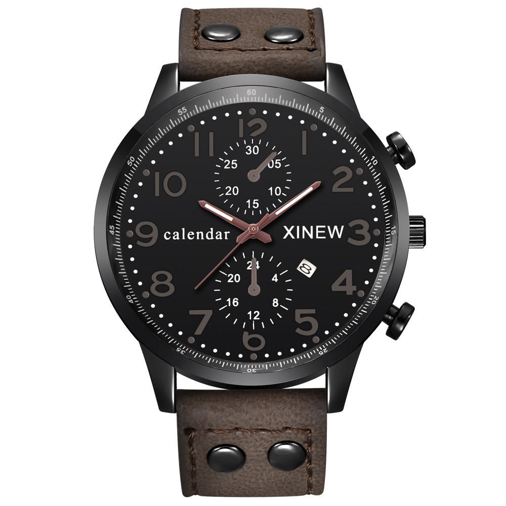 Marke Uhren Herren Lederband Datum Sport Army Armbanduhr kaffeebraun von Joom DACH