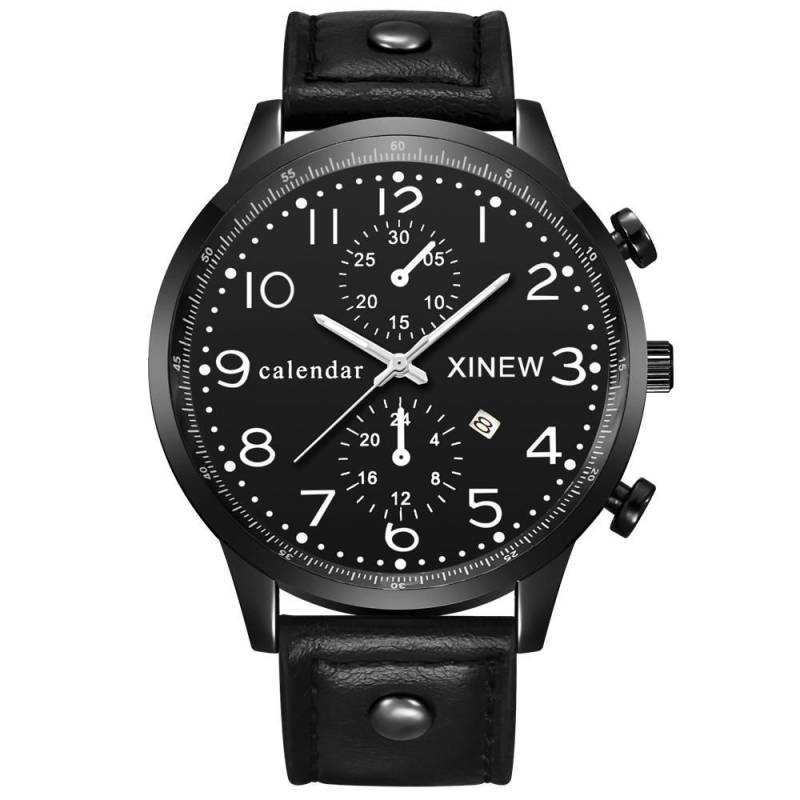 Marke Uhren Herren Lederband Datum Sport Army Armbanduhr schwarz von Joom DACH
