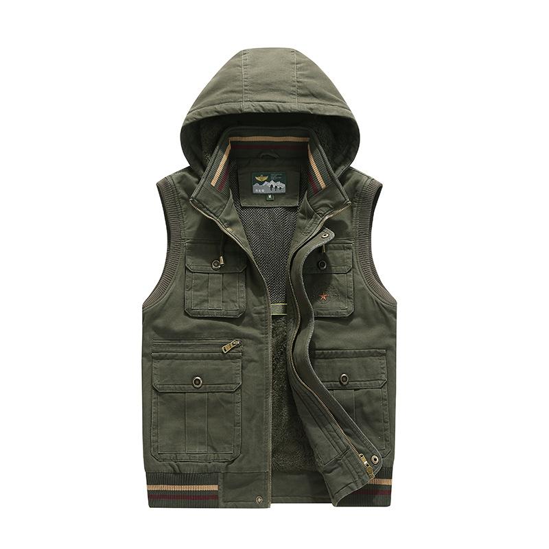 Marke Weste Männer Winter Fleece Dicke Warme Weste Männer Mit Kapuze Multi Taschen Militär Chalecos Para Hombre Colete Masculino M-8XL 4XL armee grüne von Joom DACH
