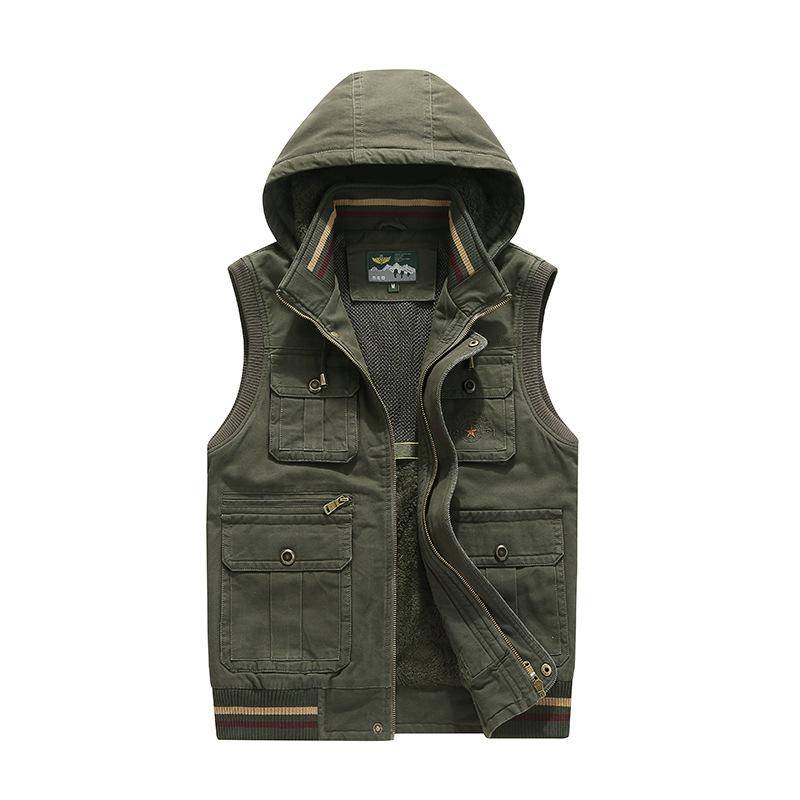 Marke Weste Männer Winter Fleece Dicke Warme Weste Männer Mit Kapuze Multi Taschen Militär Chalecos Para Hombre Colete Masculino M-8XL 6XL armee grüne von Joom DACH