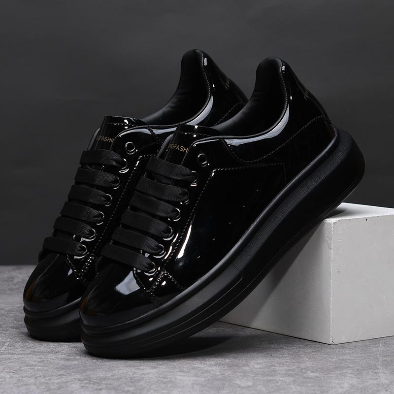 Marke herren schuhe schwarz glänzend casual herren schuhe 2024 frühling und herbst neue stil weiße schuhe mode paar turnschuhe 41 schwarz von Joom DACH