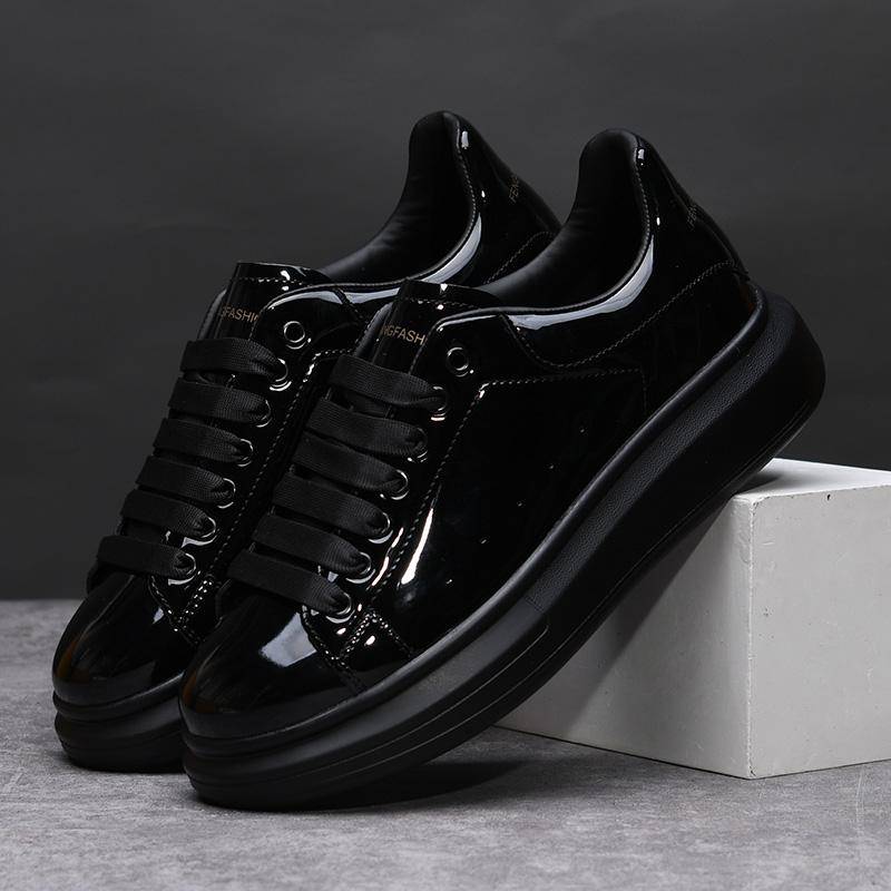 Marke herren schuhe schwarz glänzend casual herren schuhe 2024 frühling und herbst neue stil weiße schuhe mode paar turnschuhe 44 schwarz von Joom DACH