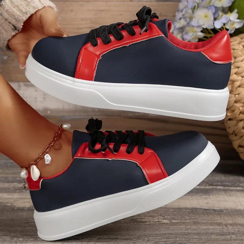 Markendesign-Sneakers für Damen, neue lässige Plateau-Schnürschuhe, vulkanisierte Damenschuhe, Tennisschuhe, Walkingschuhe, Studentenschuhe aus Leder 43 von Joom DACH