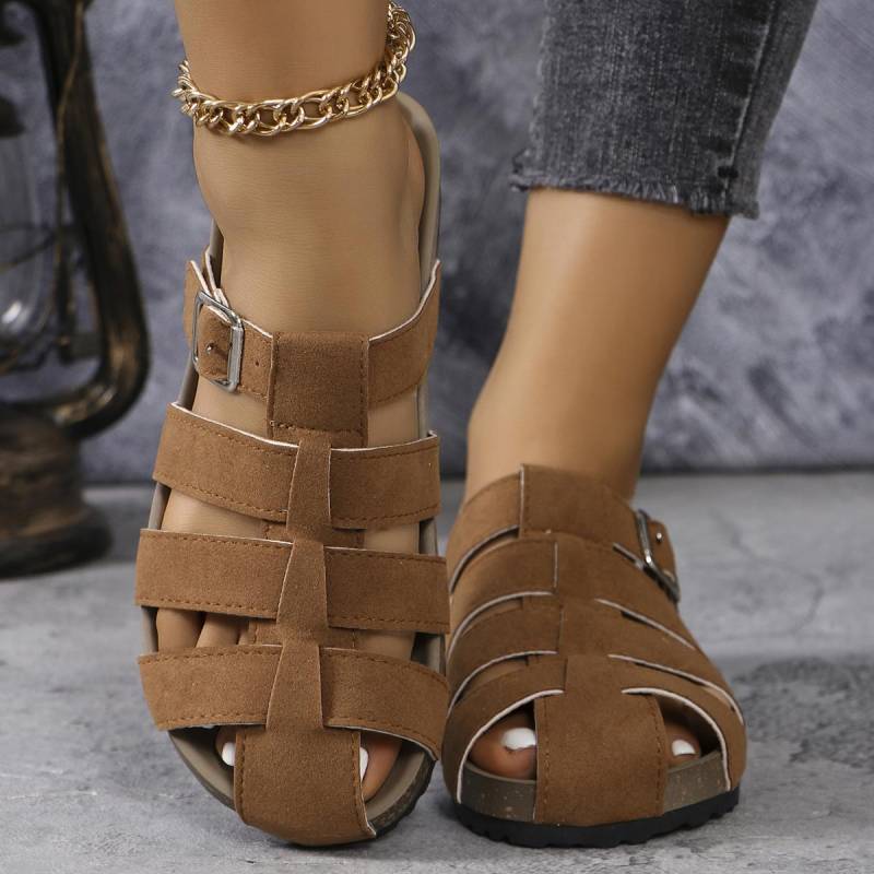 Markenschuhe für Damen Closed Toe Damen Hausschuhe Mode Gürtelschnalle Casual Hausschuhe Damen Sale Solide Flache Hausschuhe 43 kamelfarben von Joom DACH