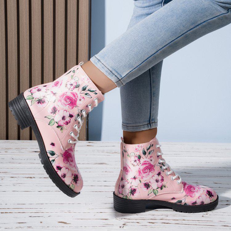 Martin-Stiefel mit Blumenmuster und quadratischem Absatz für Damen – Kollektion Herbst/Winter 2024 40 rosa von Joom DACH